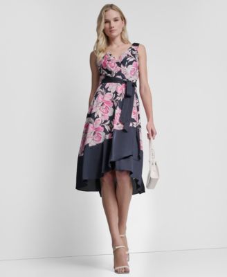 Petite Color-Block Faux Wrap Dress