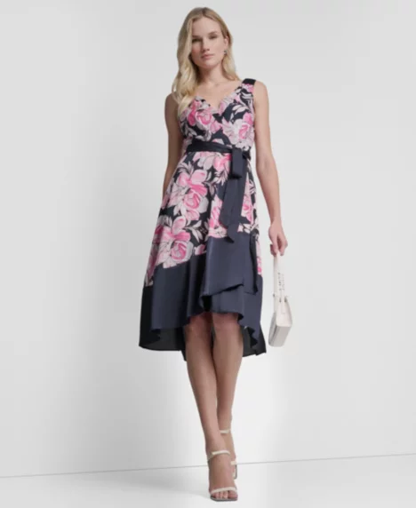 Petite Color-Block Faux Wrap Dress - Spring Navy Multi