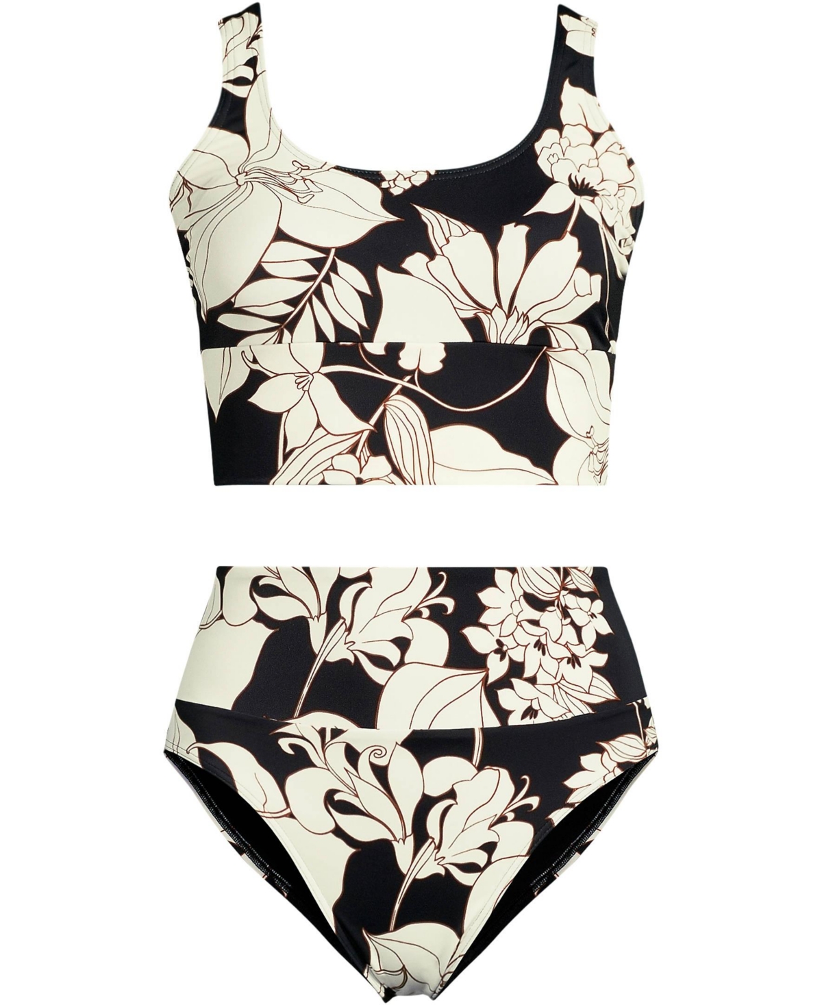 Lands' End Women's Tugless Midkini Top and High Waisted Bottom Swimsuit Set