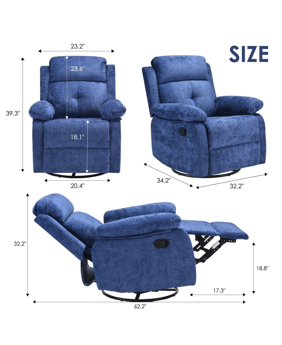 Clihome Small Rocker Swivel Recliner Chair for Adults Women for Small Spaces, Bedroom, Living Room