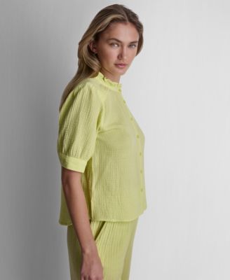 Petite Short Puff-Sleeve Button-Front Shirt