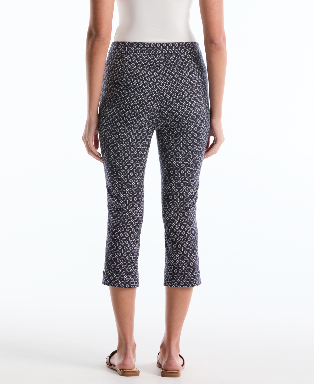 Rafaella Petite Tile Print Capri Pants with Riveted Vent