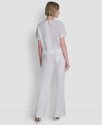 Women's Textured Woven Short-Sleeve Crew Neck Top