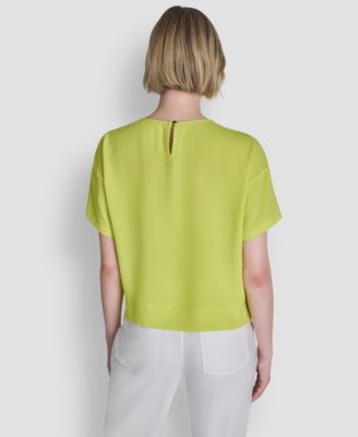 Women's Textured Woven Short-Sleeve Crew Neck Top