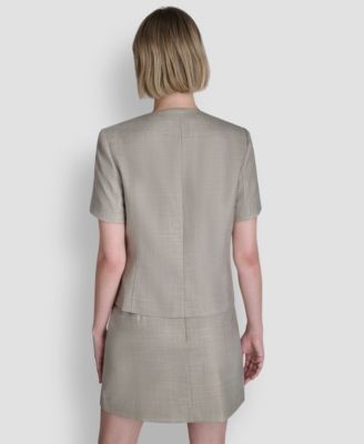 Women's Windowpane Short-Sleeve Crew Neck Structured Top