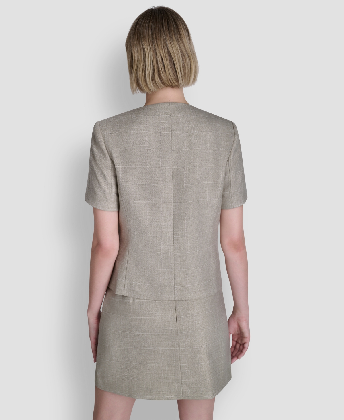 Dkny Women's Windowpane Short-Sleeve Crew Neck Structured Top