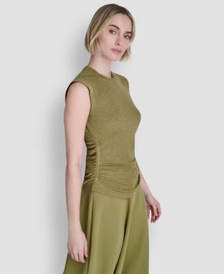 Women's Printed Tissue Knit Sleeveless Crew Neck Top