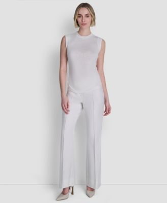 Women's Printed Tissue Knit Sleeveless Crew Neck Top