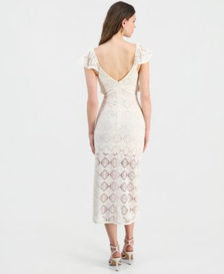 Juniors' Cap-Sleeve Crochet Midi Dress