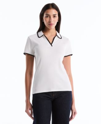 Petite Contrast Trim Johnny Collar Polo Shirt