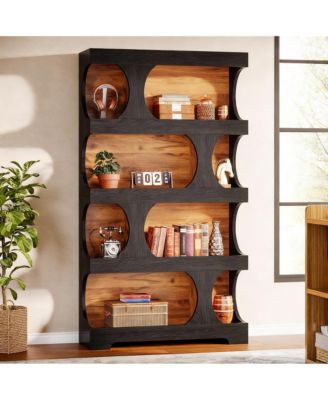 4-Shelf Asymmetrical Bookcase with Classic Design for Home Office