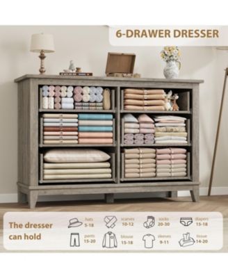 6 Dresser for Bedroom, 47 in Wide Drawer Dresser with Storage Freestanding, Wooden Closet Storage Chest for Living Room, Bedroom, Entryway
