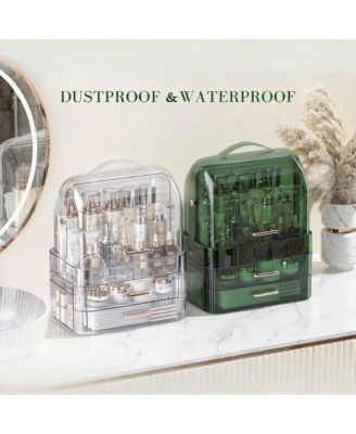 Cosmetics Organizer with Clear Lid, Drawers, Portable Handle, Dustproof, Space-saving