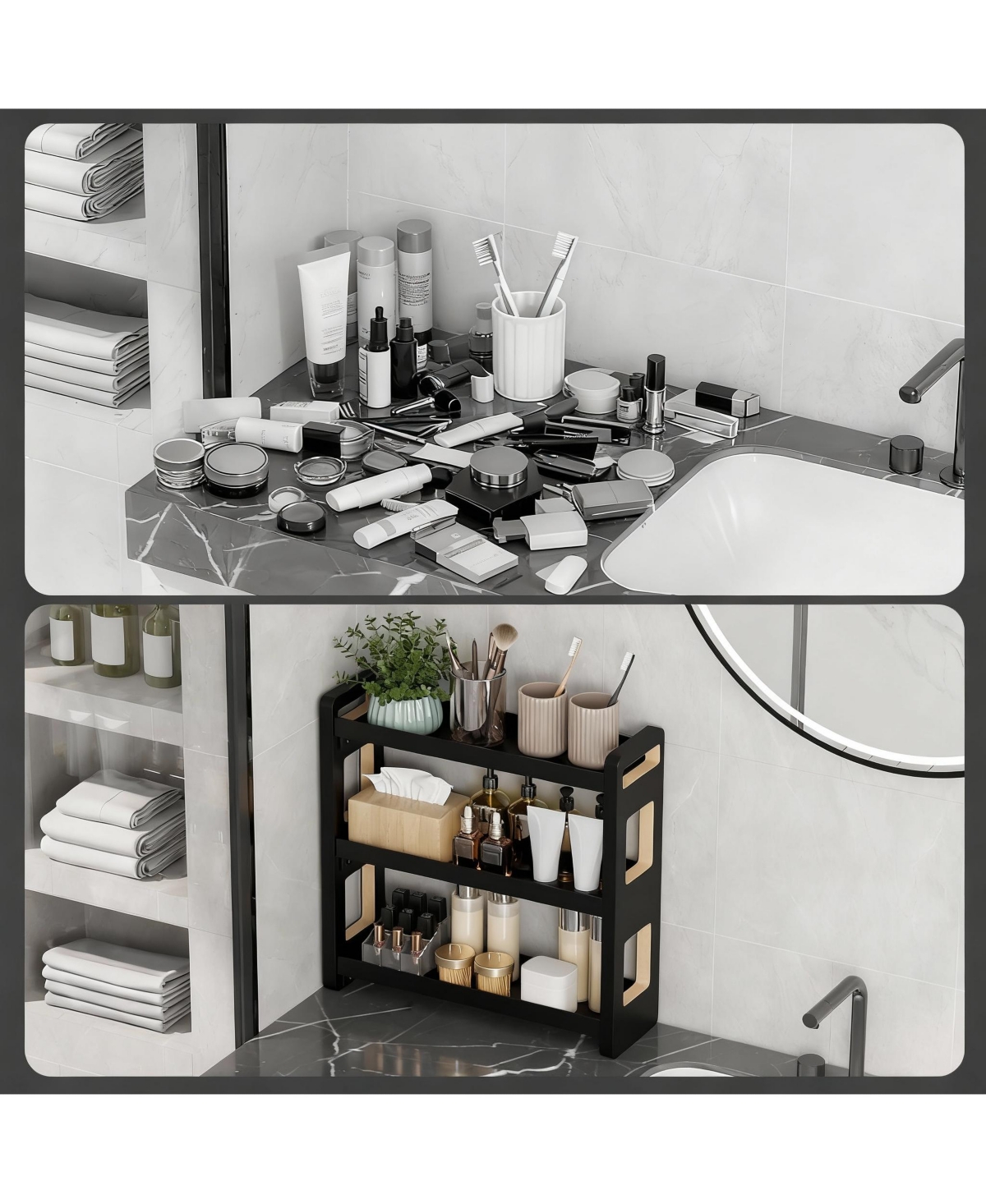 Yigii Solid Wood 3-Tier Organizer: Multi-Purpose for Bath & Kitchen