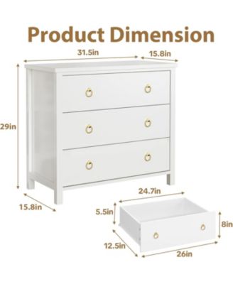 29" Tall 3 Drawer Bedroom Dresser with Clothes Storage Cabinet & Drawer Organizer Chest