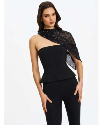 Women's Quinette Peplum Top with Beaded Asymmetrical Cape
