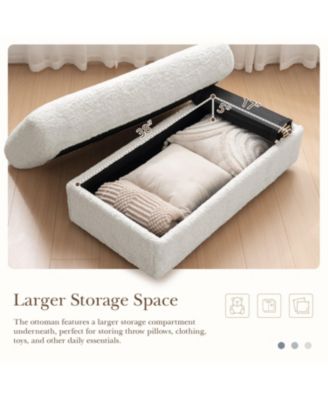 Faux Rabbit Fur Sofa with Storage Ottoman and Armrests,Cup Holders,Upholstered Sleeper Chair,Chaise Lounge,Reading