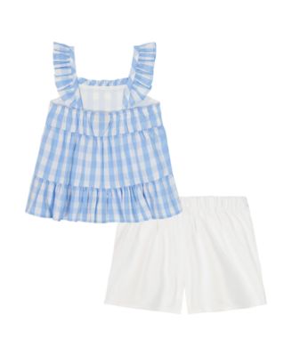 Girls' Toddler 2T-4T Gingham Flutter Sleeve Tunic & Twill Shorts, 2-Piece Set