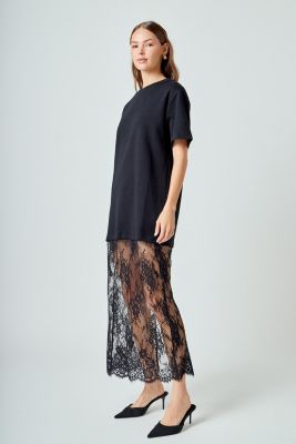 Women's Mixed Media Lace T-Shirt Dress