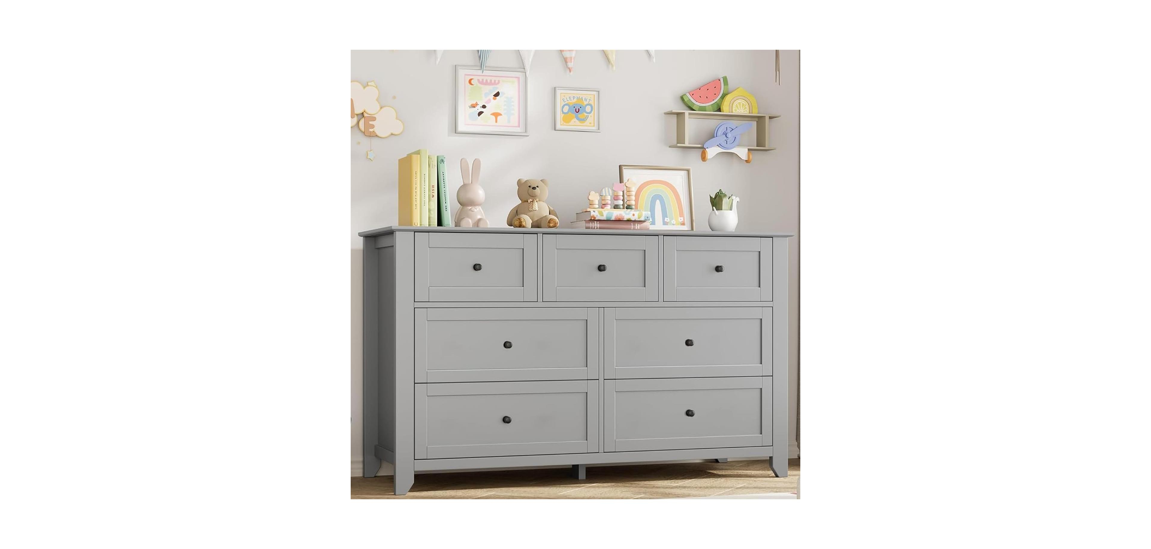 gaomon 7 Drawer Dresser for Bedroom Deep Drawers, Metal Knobs 54" Wide Modern Wooden Chest