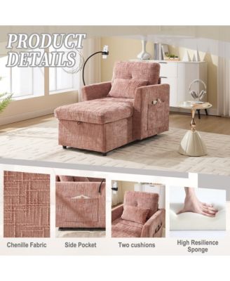 Multifunctional Chenille Sofa with Storage & Cell Phone Bracket, Single Sleeper Chair, Chaise Lounge Chair