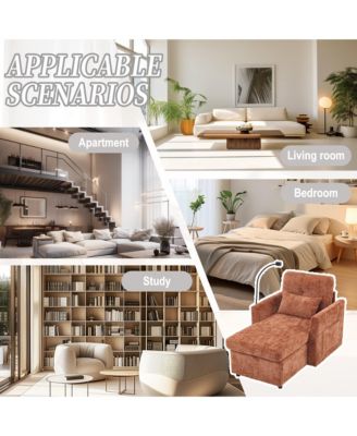 Multifunctional Chenille Sofa with Storage & Cell Phone Bracket, Single Sleeper Chair, Chaise Lounge Chair