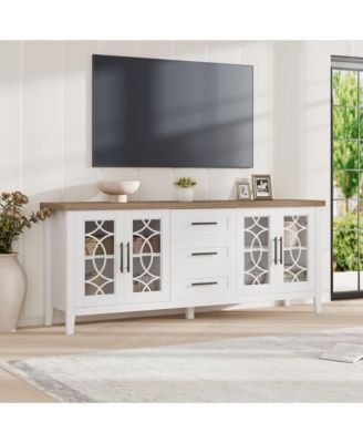 Sturdy MDF Retro Style TV Stand for 65 Inch TV 2 Doors & 3 Drawers Flexible Storage Media Console