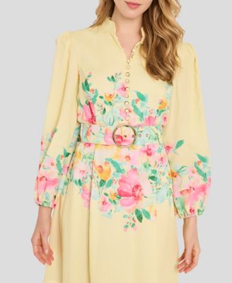 Women's Border Print Button-Front Collared Dress