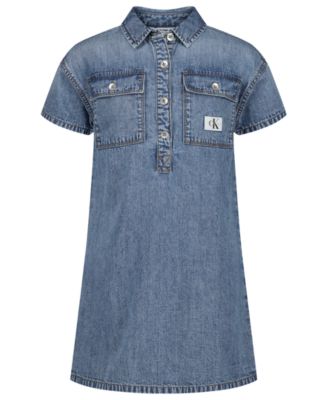 Girls' 7-16 Short-Sleeve Patch Pocket Denim Shirtdress