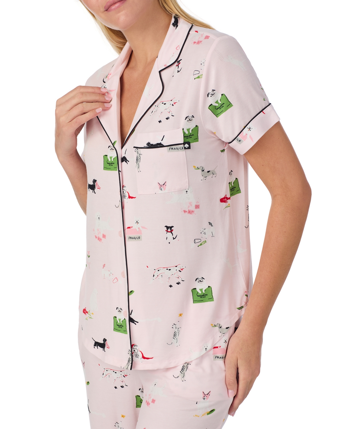 Kate Spade New York Sleepwear Short Sleeve Modal Jersey Notch Collar Cropped Pj Set