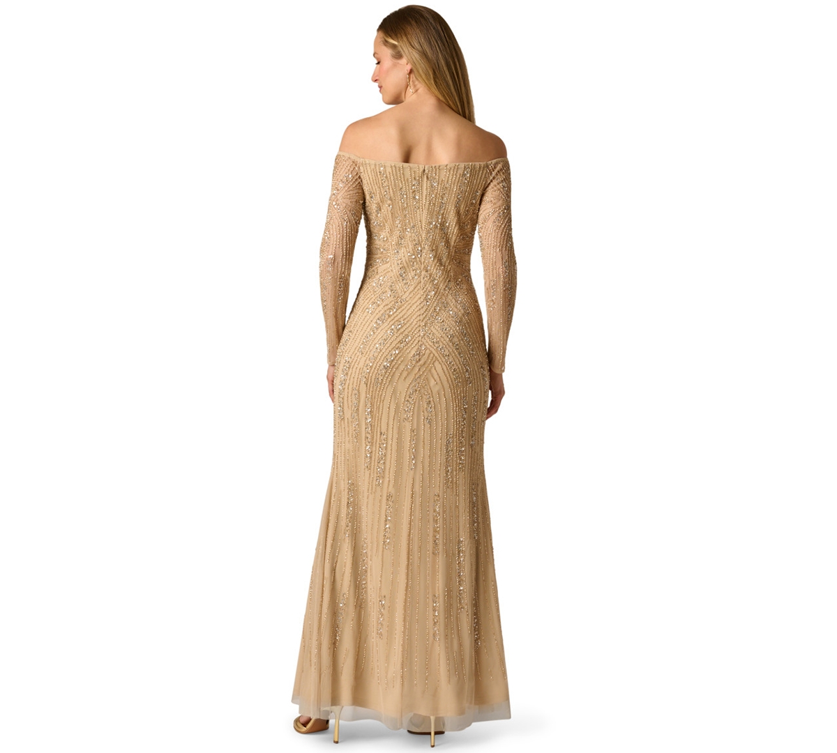 Adrianna Papell Sequin Off-The-Shoulder Gown