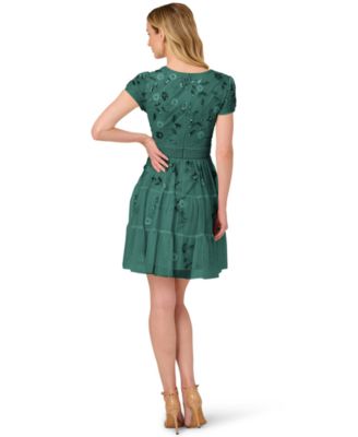 Women's V-Neck Beaded Mesh Dress