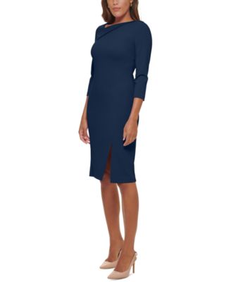 Women's Foldover-Neck Front-Slit Sheath Dress