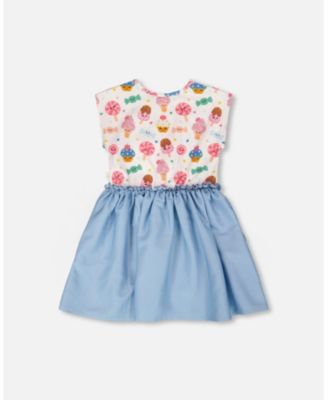 Toddler Girls Bi-Material Dress Candy Print