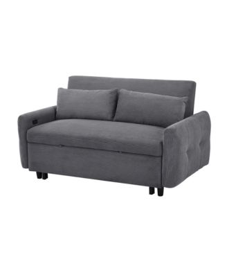 Pull-out Sofa Bed Convertible Couch 2 Seat Loveseat Sofa Modern Sleeper Sofa with Two Throw Pillows and USB