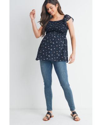Maternity Smocked Square Neck Floral Empire Waist Top