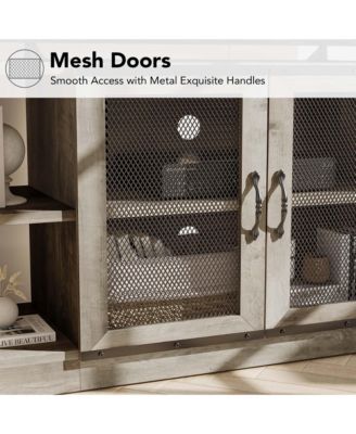 Farmhouse TV Stand for 65+ Inch TVs, Media Stand with Mesh Door & Storage Shelves