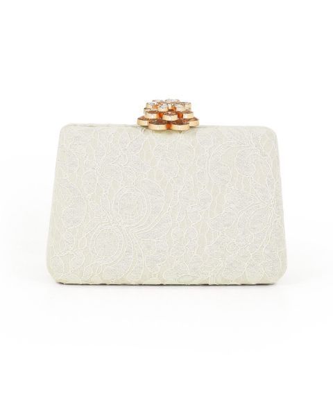 Женские клатчи Jewel Badgley Mischka Rose Lace Minaudiere w. Floral Clasp, цвет: Белый
