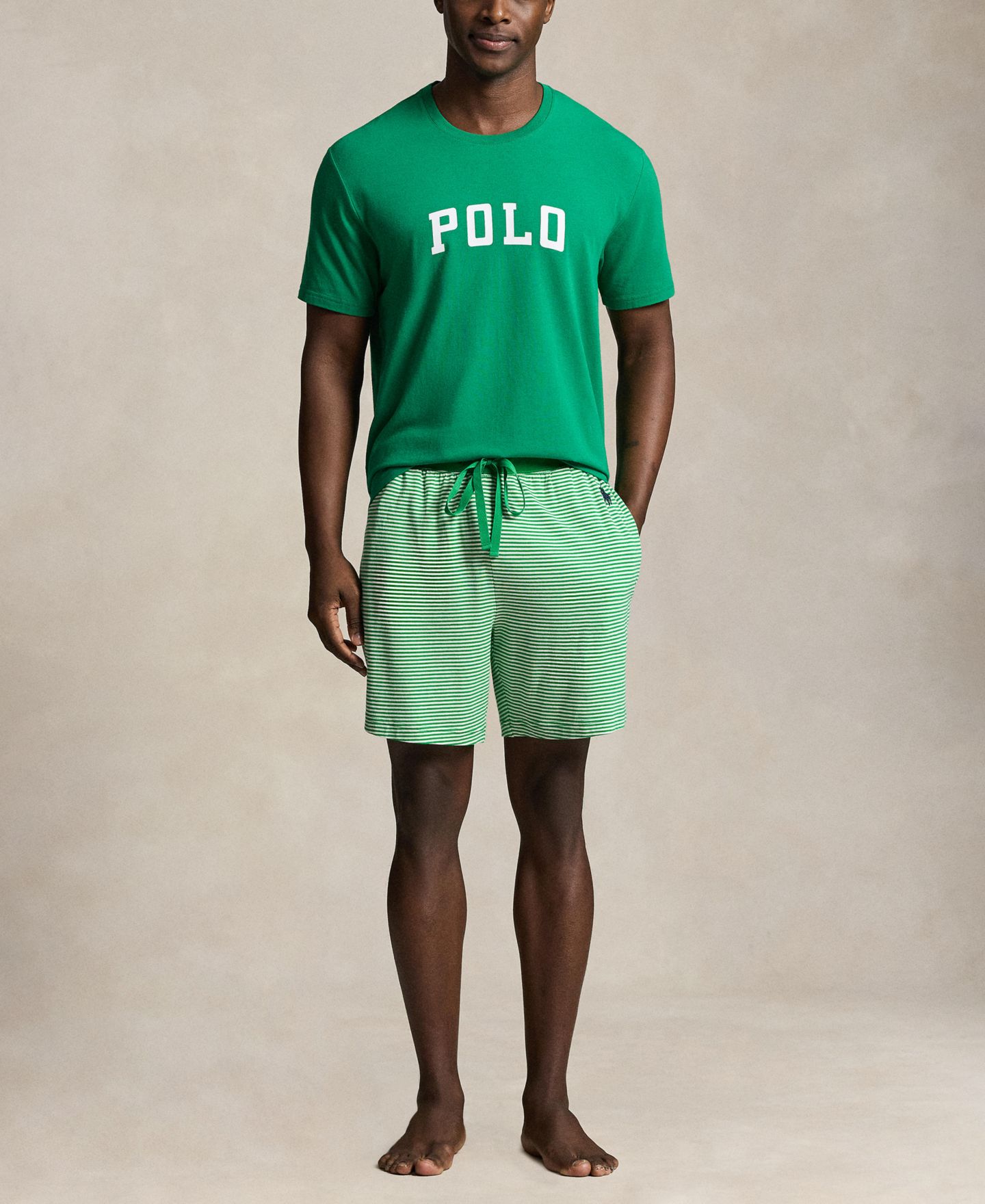 Пижамные шорты Stripped для мужчин, с принтом — Polo Ralph Lauren, цвет: Белый полосатый / Тёмно-синий — фото 2