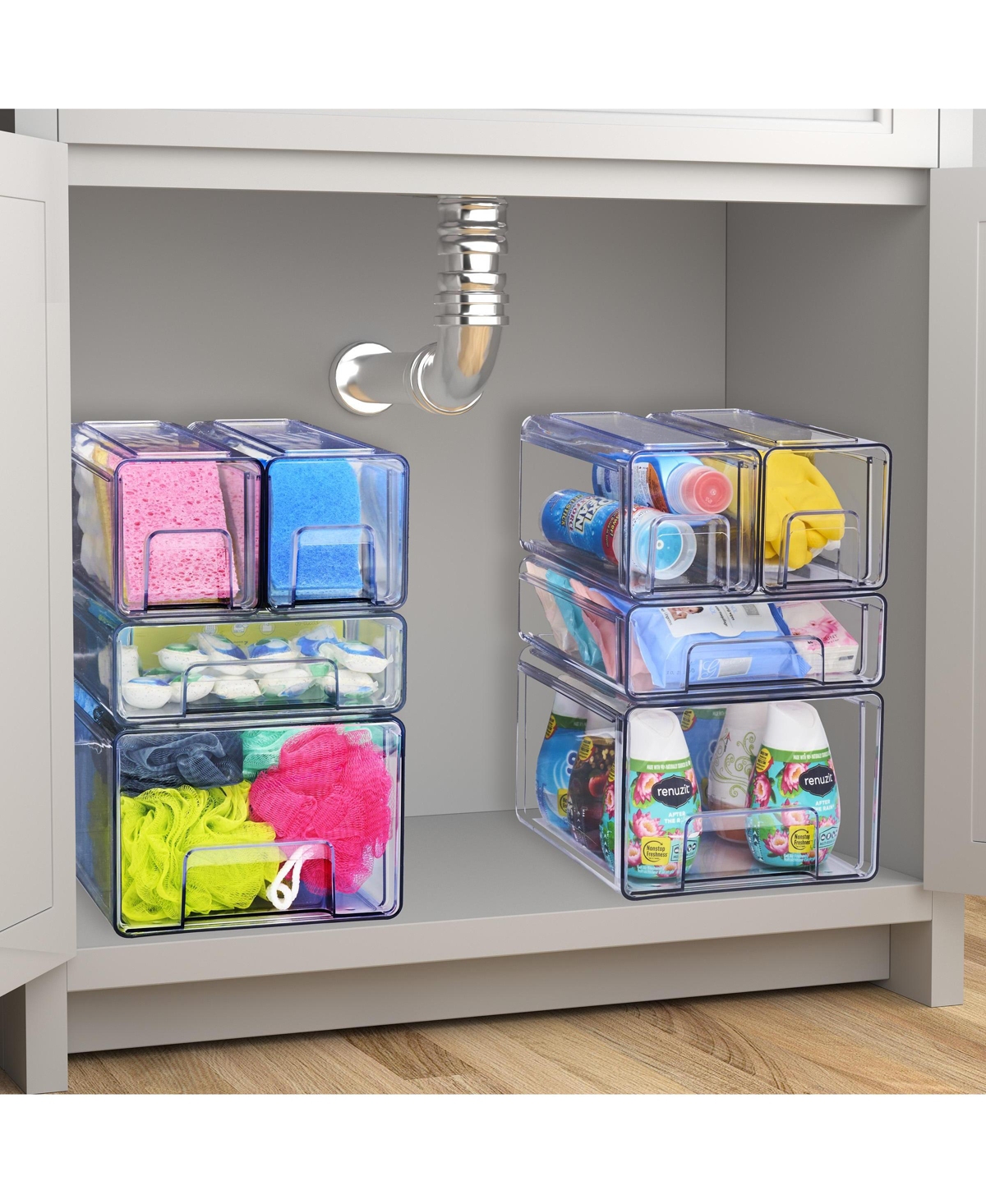 Sorbus 2-Pack Medium Clear Stackable Storage Drawers Case with Handles - for Bathroom, Closet, Pantry, Cabinet, Medicine & Baby Bottle Storage
