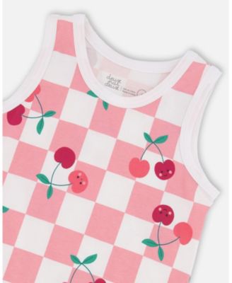 Big Girls Cotton Jersey Tank Top Pink Printed Cherries