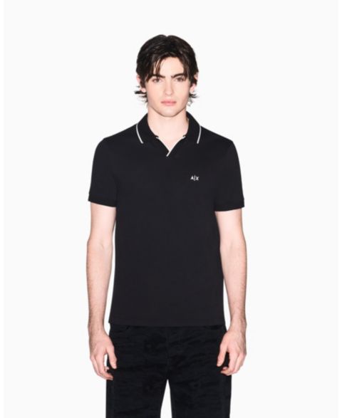 Мужское поло A|X Armani Exchange Short Sleeve Pique Johhny Collar Polo Shirt with Tipping, цвет: Чёрный