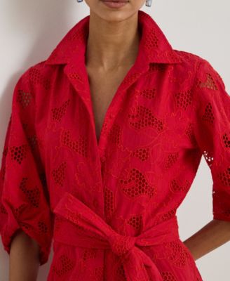 Petite Eyelet Voile Balloon-Sleeve Shirtdress