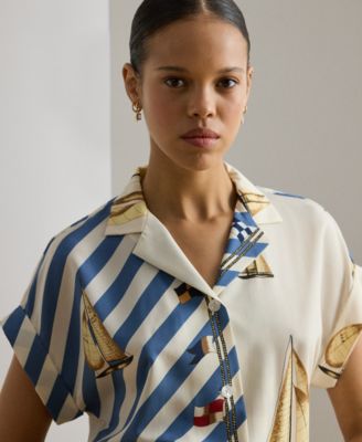 Petite Kahlie Striped Sailboat-Print Shirt