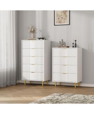 Fluted Dresser for Bedroom with 5 Drawers, 44.3" Tall Modern Chest of Drawers with Metal Handle