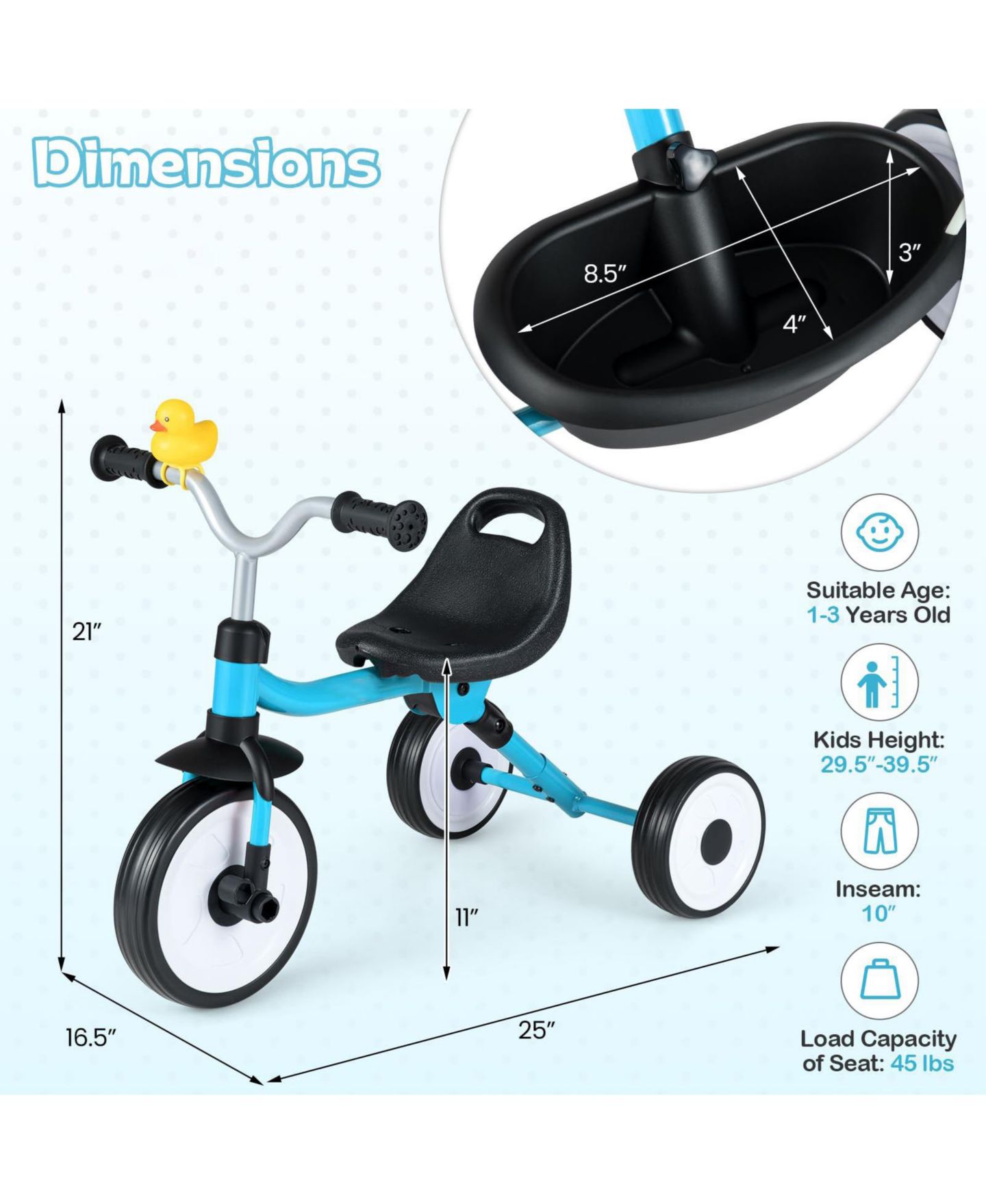 Детская игрушка Mecale 3-in-1 Light-Up Toddler Tricycle with Storage Basket, Ages 2+, цвет: Синий — фото 2