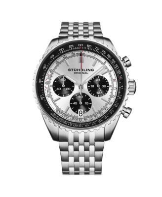 Men s 1010B Quartz Chronograph Watch, 42mm Stainless Steel Case, Silver Dial, Steel Bracelet
