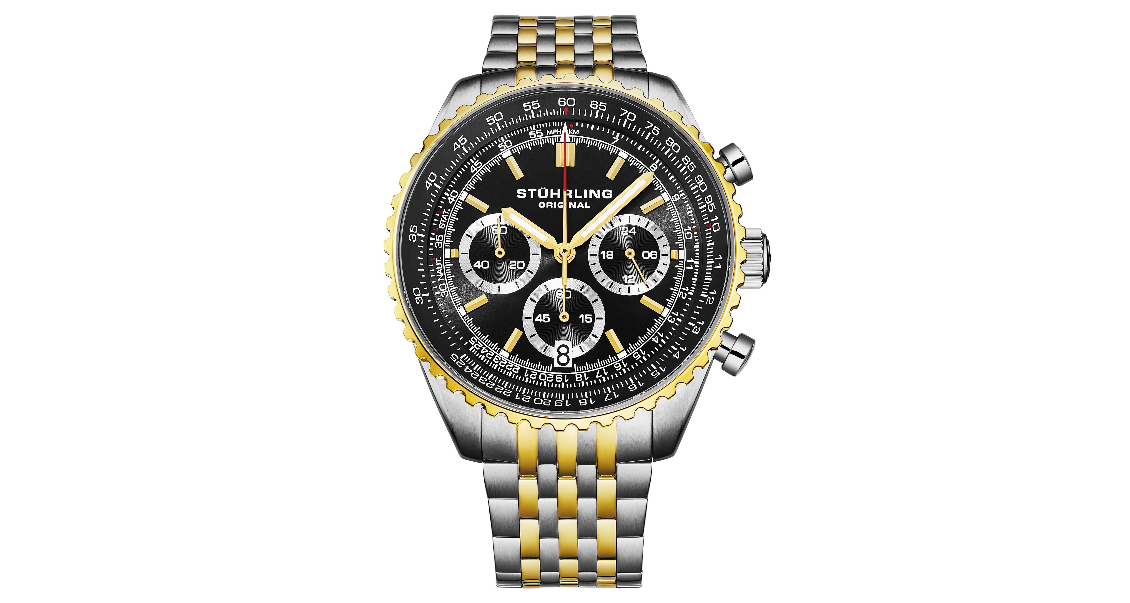 Stuhrling Men s 1010B Quartz Chronograph Watch, 42mm Stainless Steel Case, Bracelet