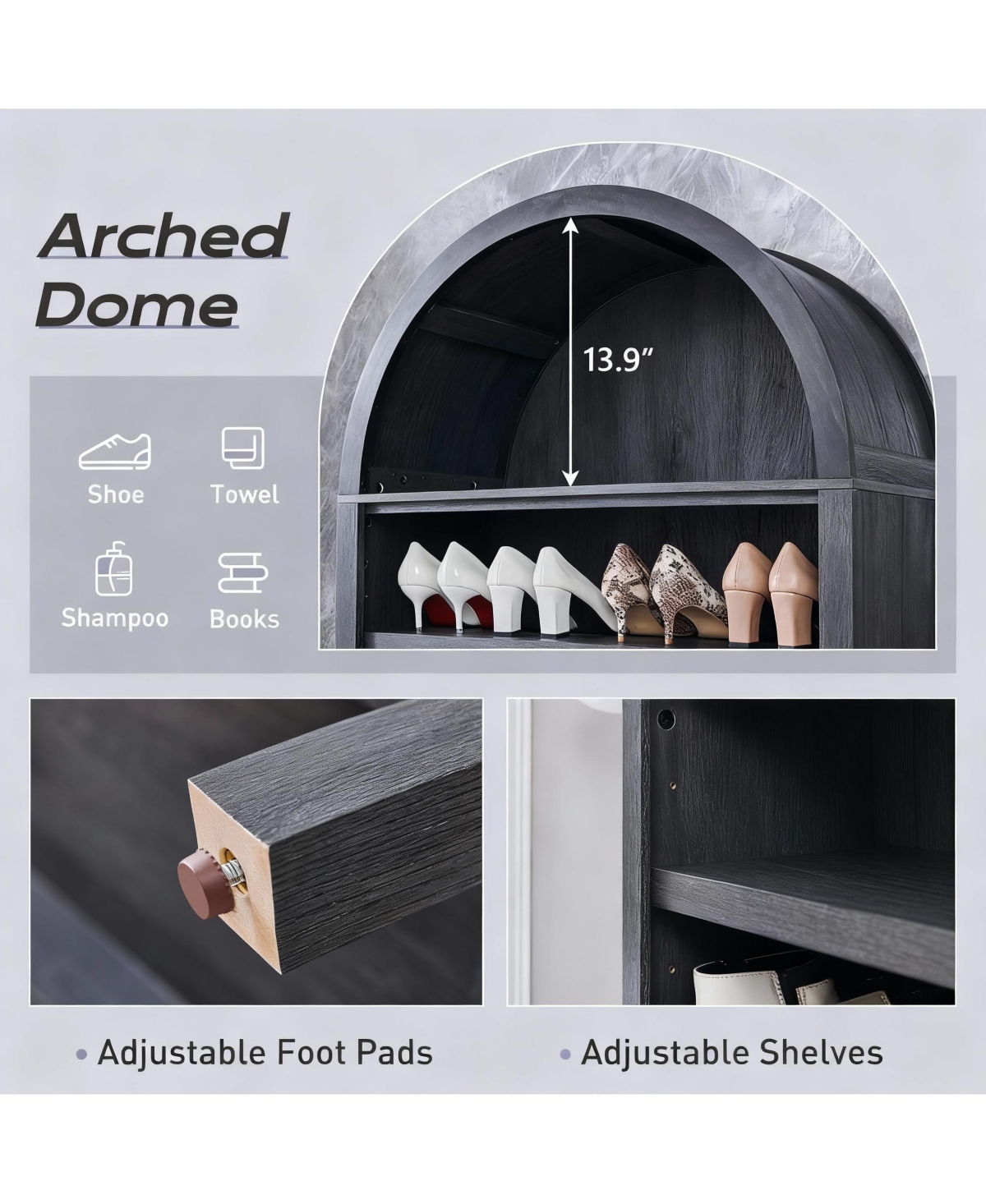 Yigii Arched Book Shelves with Adjustable for Space-Efficient Storage