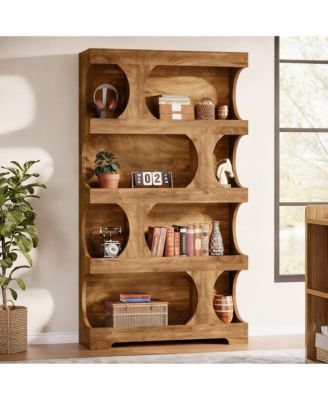 4-Shelf Bookcase with Asymmetrical Design for Home Office or Living Room